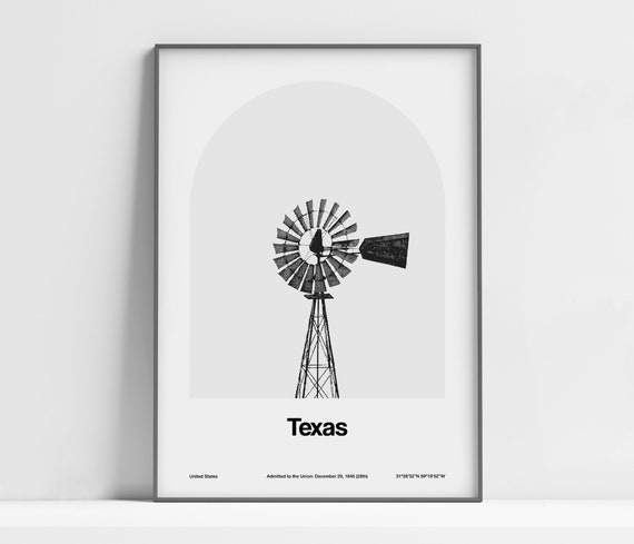 Texas Windmill Arch Poster, Minimalist Ranch Print