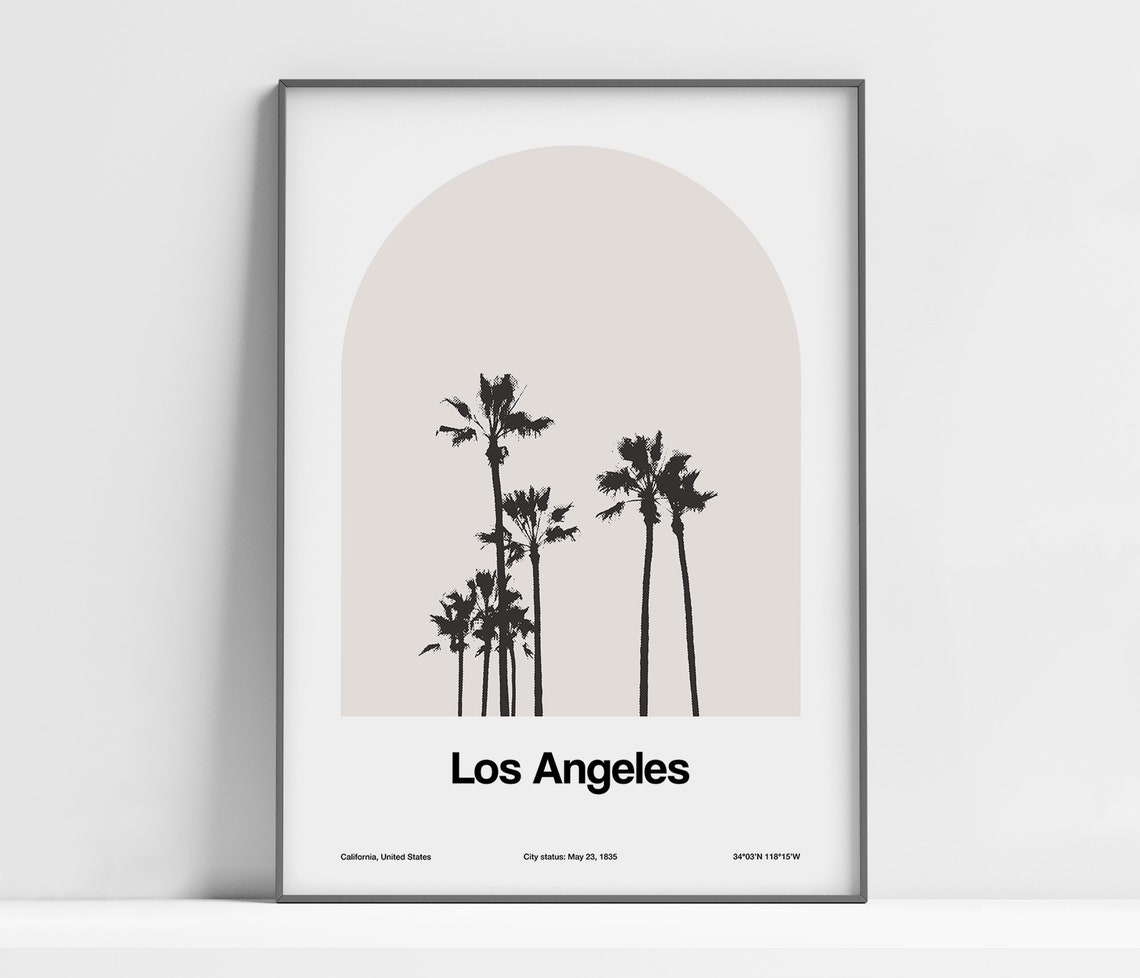Los Angeles Palms Poster Los Angeles Palm Trees Print Los Angeles California Travel Photo La Palms Wall Art Minimalist Custom City Print