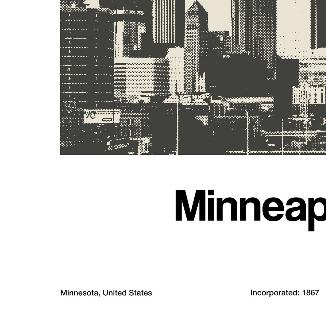 Minneapolis Skyline, Black White Minimalist Art Print - Image 3