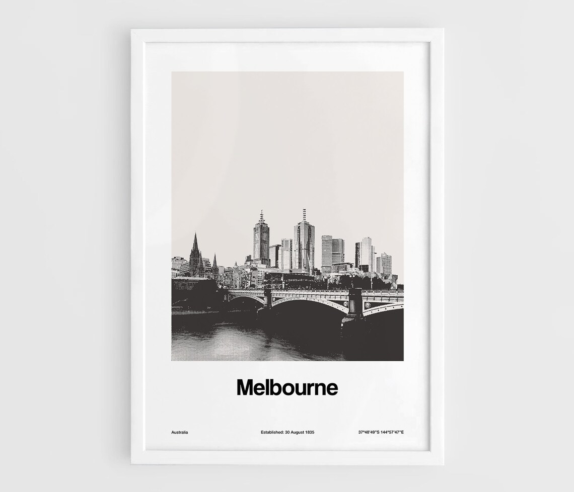 Melbourne Australia Minimalist Skyline Travel Poster