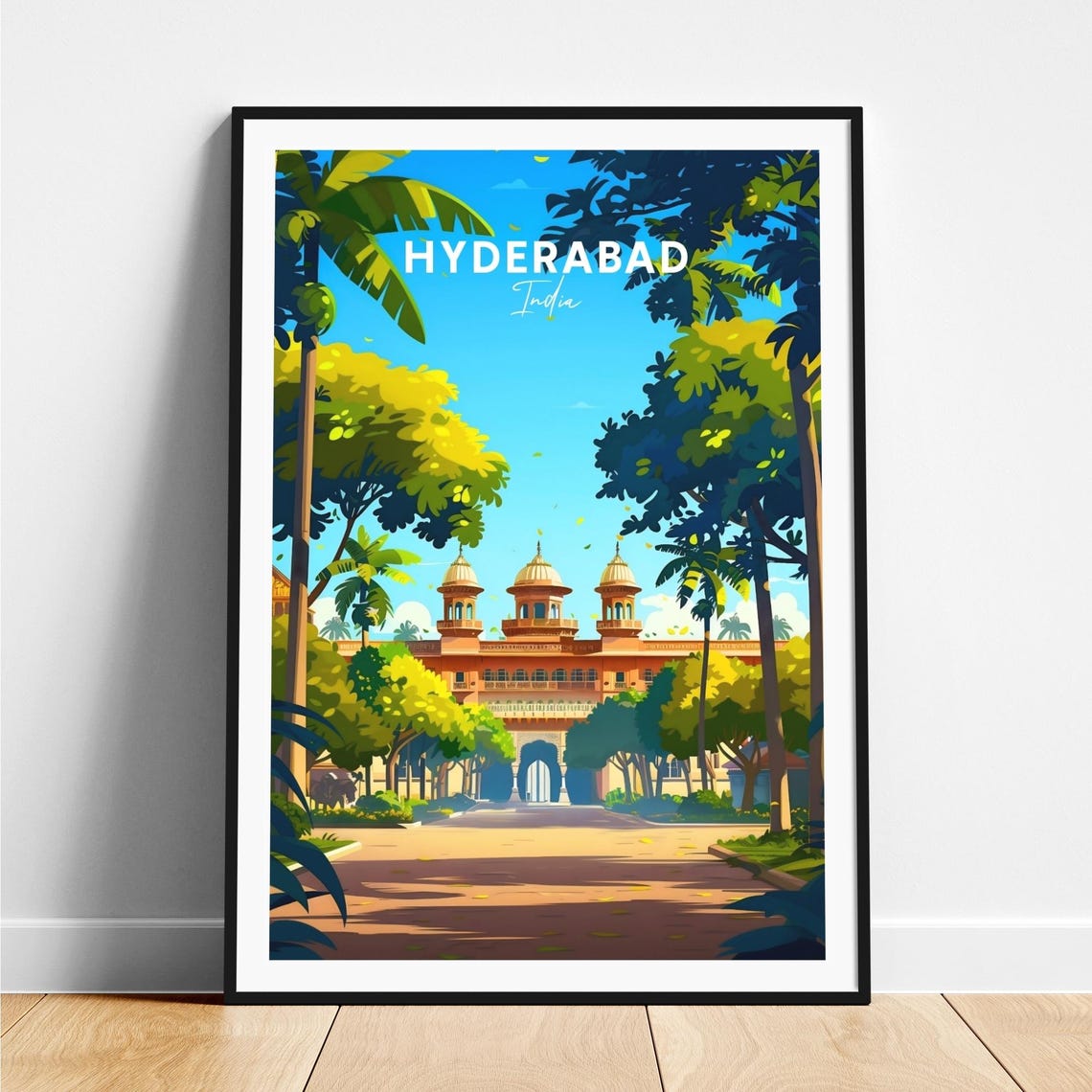 Hyderabad India Grand Domed Palace Tree Lined Avenue Travel Poster