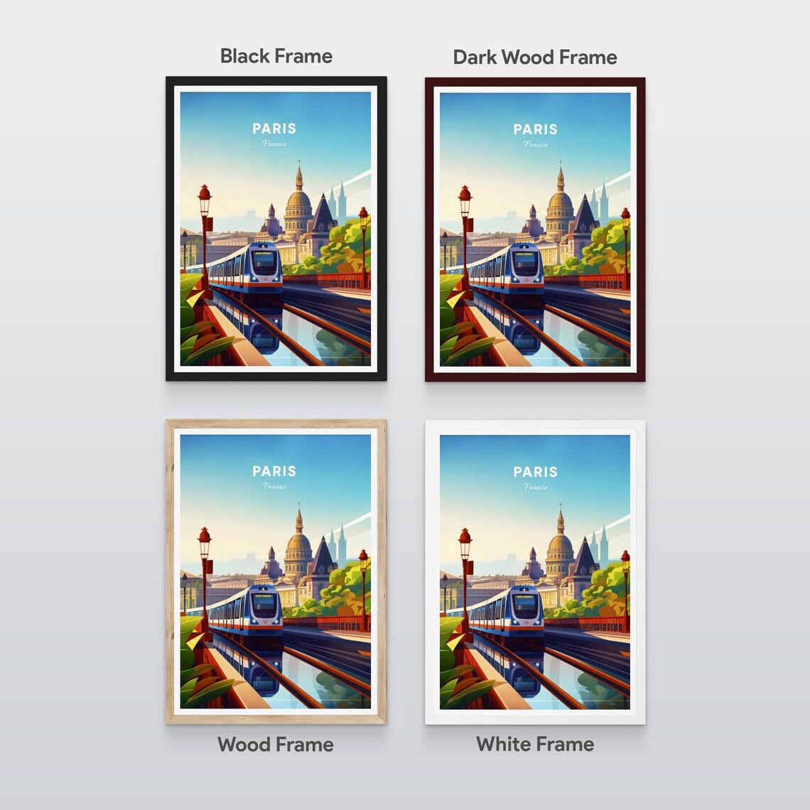 Paris France Metro Train Bridge Golden Dome Sunset View Travel Poster - Image 2