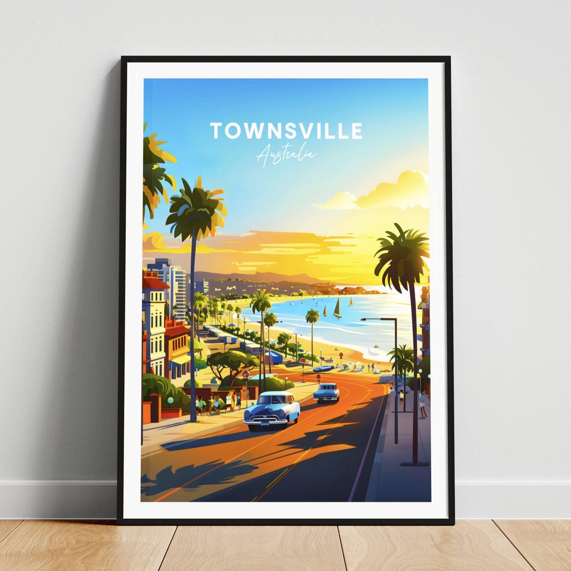 Townsville Australia Sunset Ocean Drive Palm Boulevard Poster