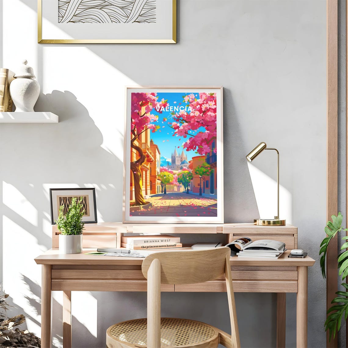Valencia Spring Blossom Street Pink Flowers Cathedral Travel Poster - Image 4