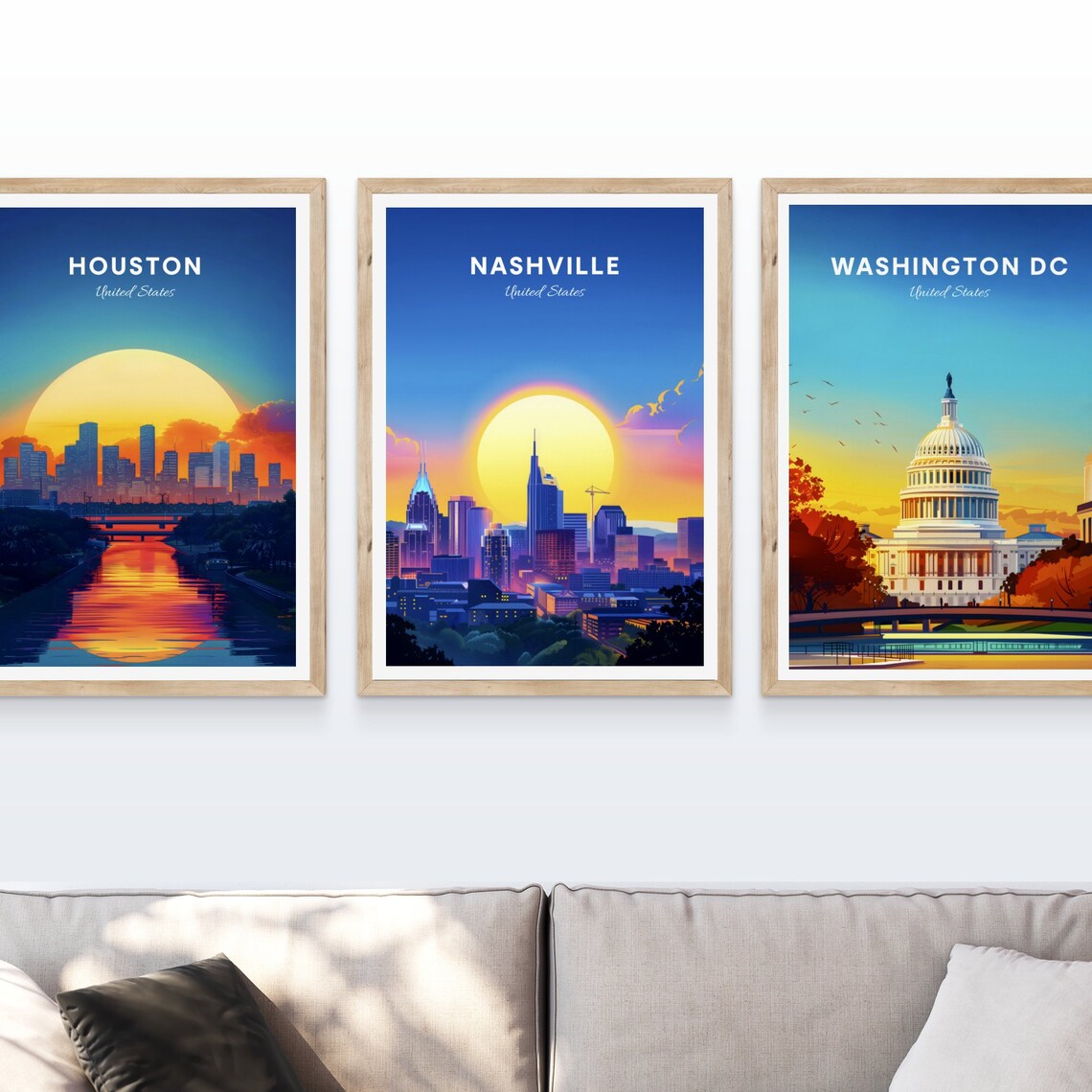 Nashville Tennessee Skyline Golden Sunset Silhouette Art Poster - Image 4