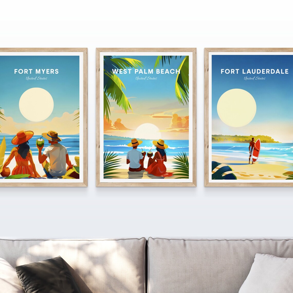 West Palm Beach Florida Couple Beach Sunset Coconut Travel Poster - Image 4