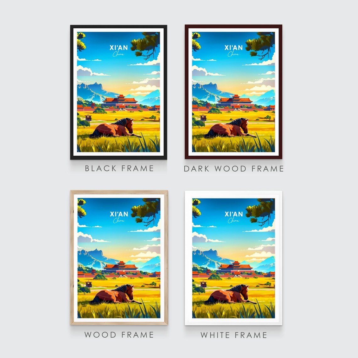 Xi'an China Scenic Imperial Palace Horse Golden Field Poster - Image 3