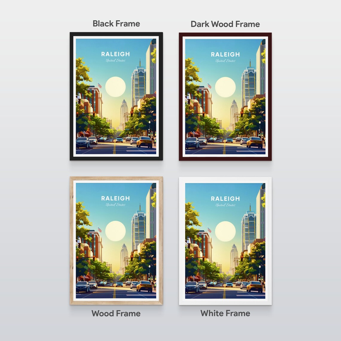 Raleigh North Carolina Sunny Downtown Street Scene Travel Poster - Image 2
