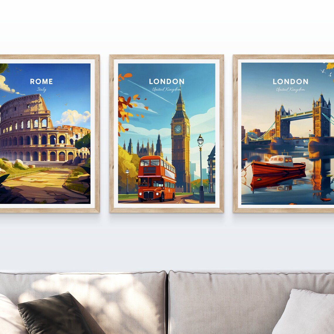 London England Big Ben Red Double Decker Bus Vintage Travel Poster - Image 4