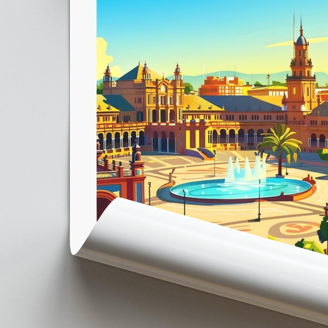 Seville Spain Plaza de Espana Fountain Golden Sunset View Poster - Image 2