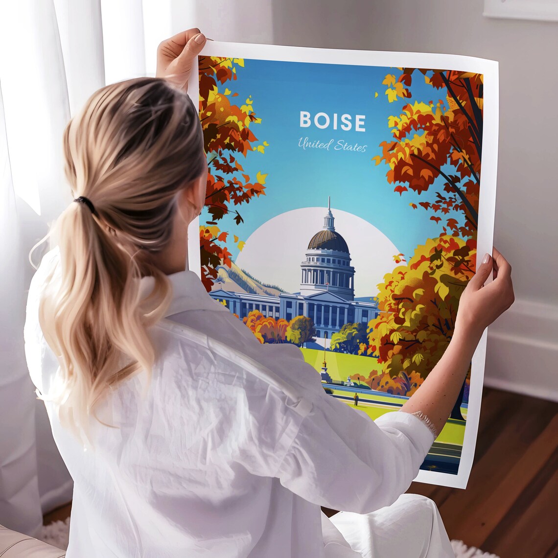 Boise Idaho State Capitol Building Autumn View Travel Poster - Image 3