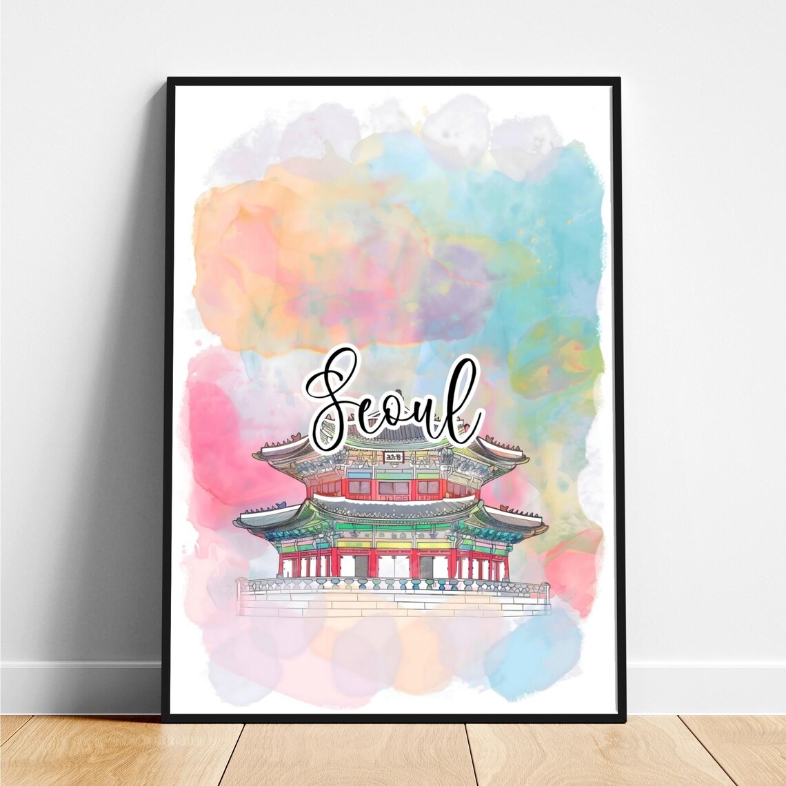 Seoul Korean Palace Watercolor Script Lettering Travel Poster