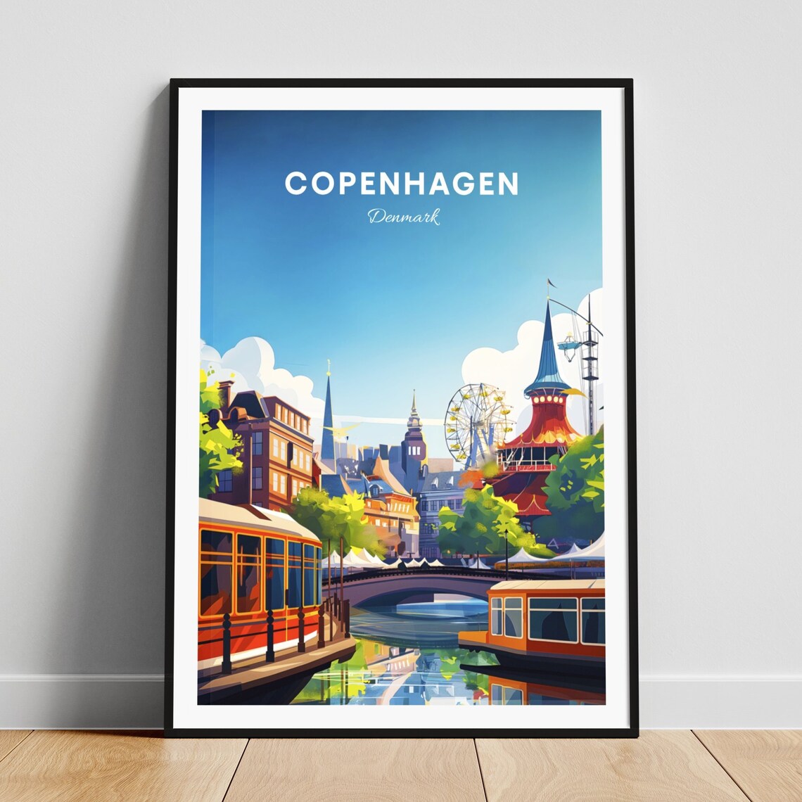 Copenhagen Denmark Tivoli Gardens Ferris Wheel Travel Poster