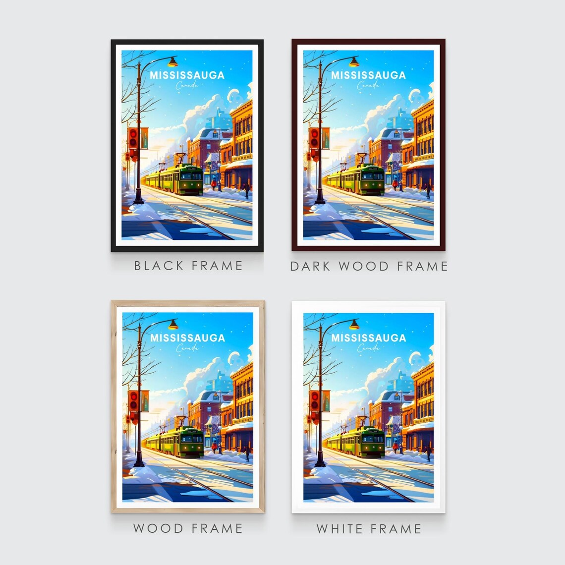 Mississauga Canada Winter Tram Snowy Street Scene Day Poster - Image 3