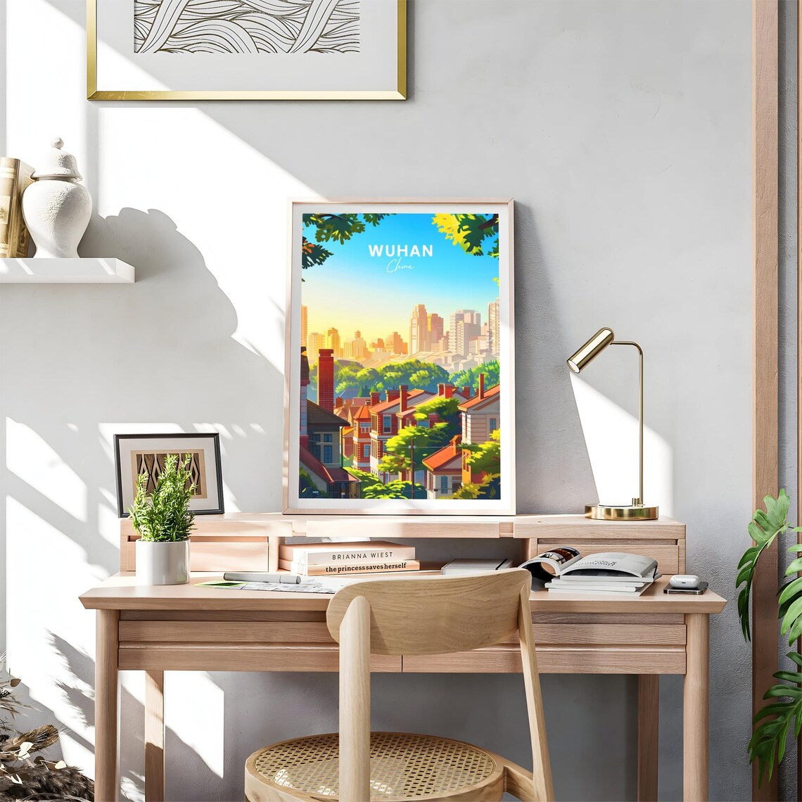 Wuhan China Brick Rooftop Homes Morning Skyline Sunrise Poster - Image 4
