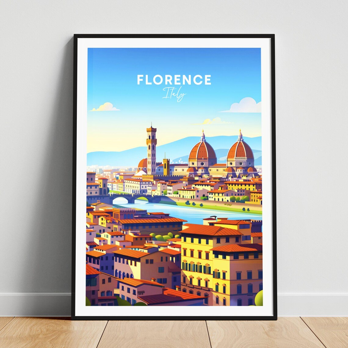 Florence Italy Duomo Cathedral Skyline Panorama Vintage Travel Poster