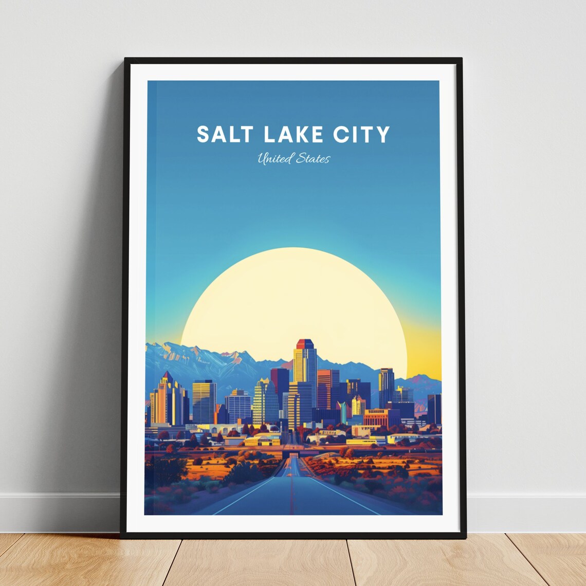 Salt Lake City Skyline Huge Sun Mountain Vista Travel Poster