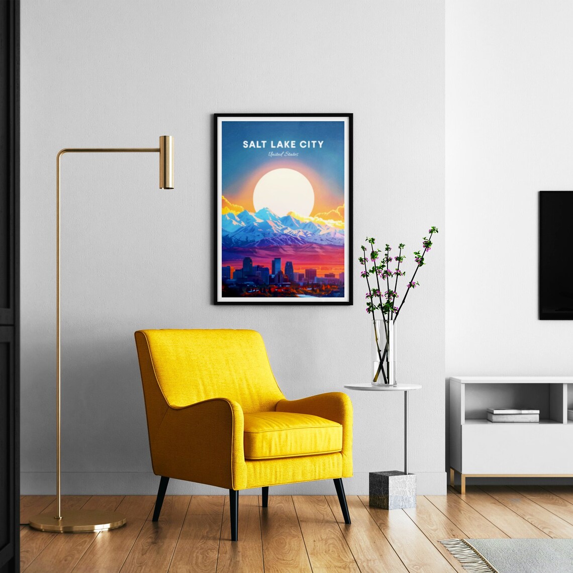 Salt Lake City Utah Skyline with Snowy Mountains at Sunset Poster - Image 3