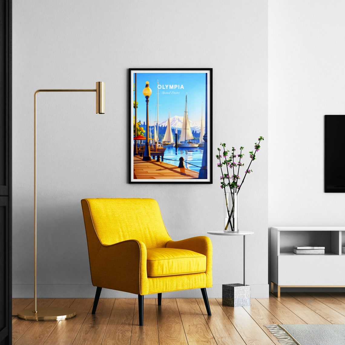 Olympia Washington Sailboat Marina Mountain Harbor Travel Poster - Image 3