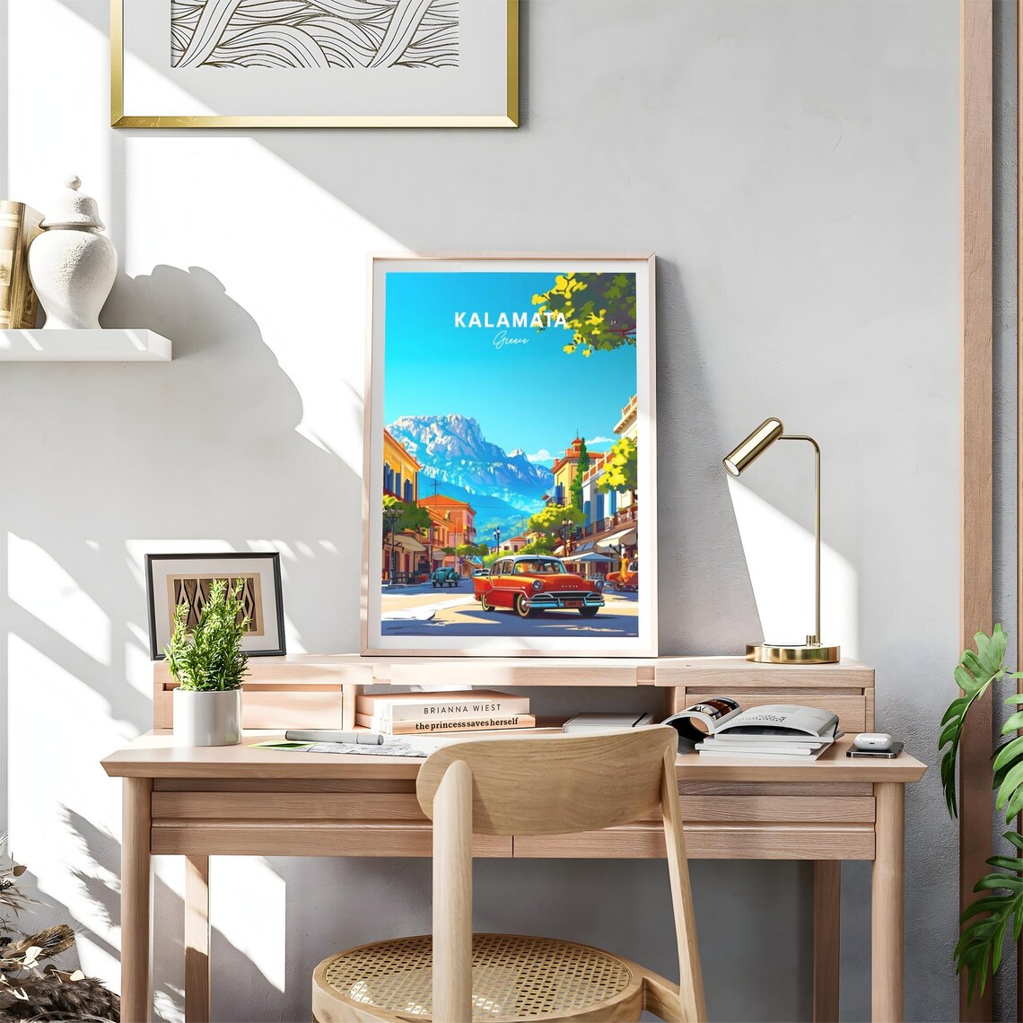 Kalamata Greece Classic Car Street Mountain View Sunny Poster - Image 4