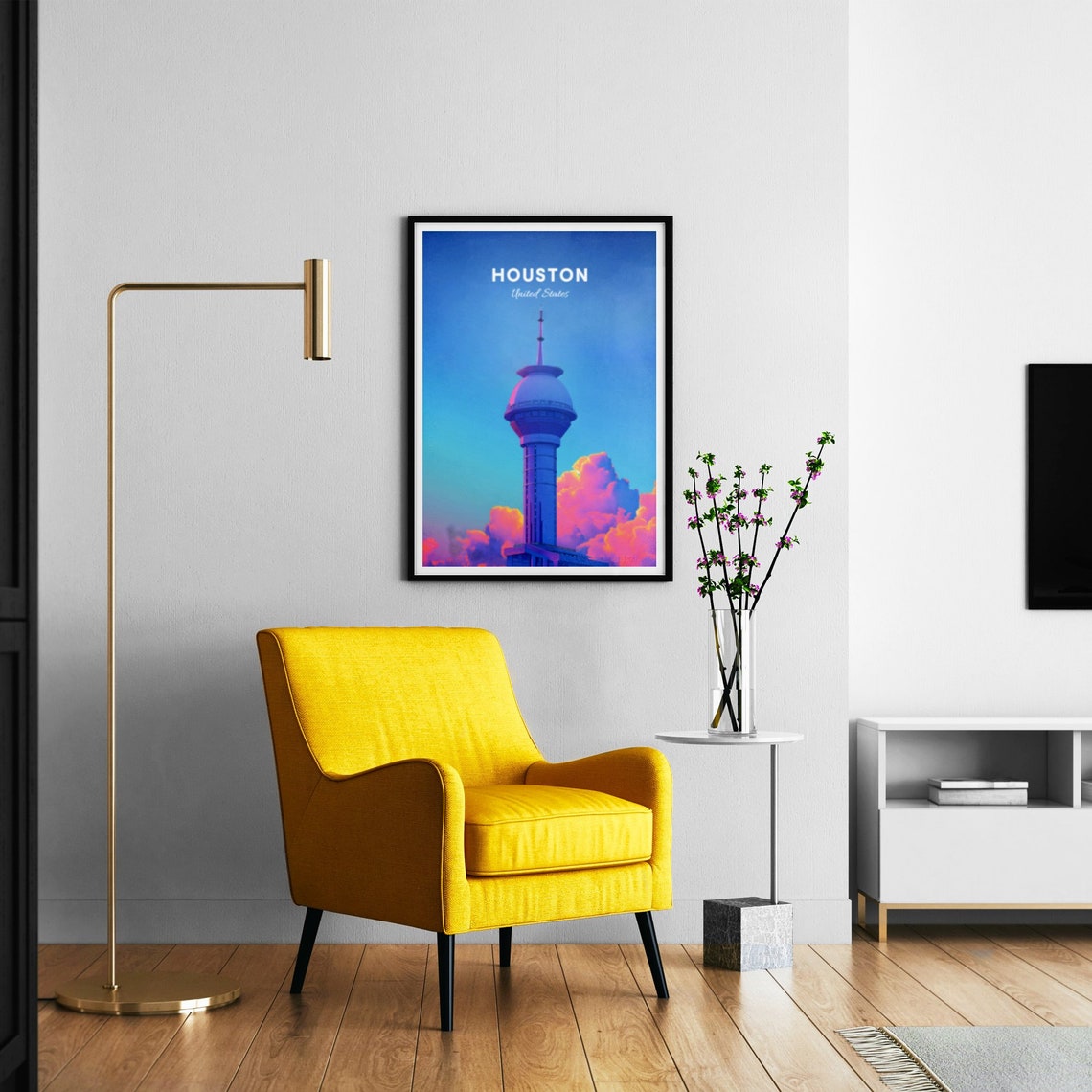 Houston Texas Observation Tower Against Pink Sunset Clouds Poster - Image 3