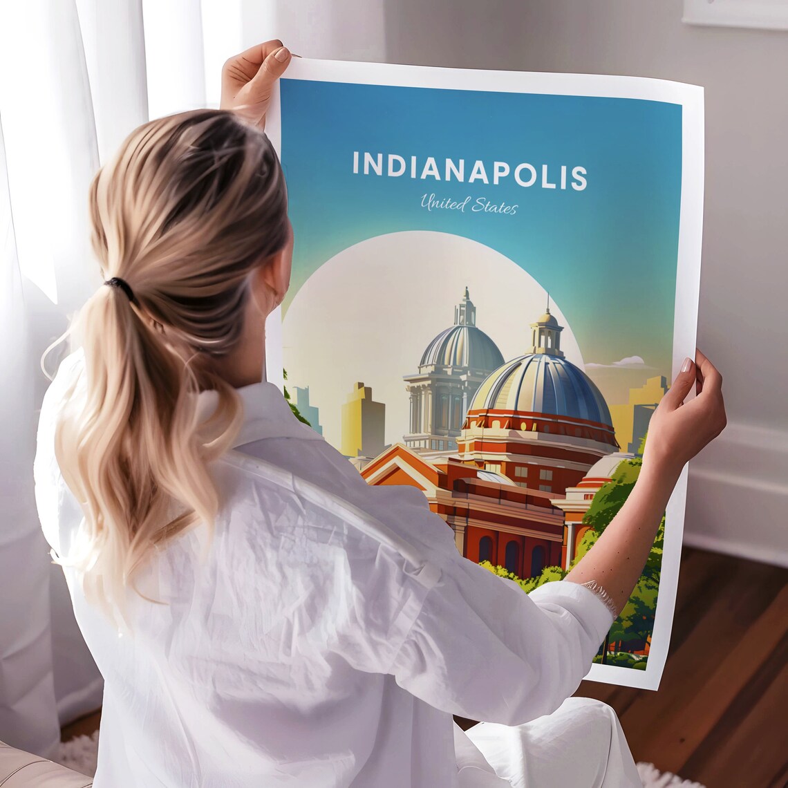 Indianapolis Domed Landmark Colorful Illustrated Travel Poster - Image 3