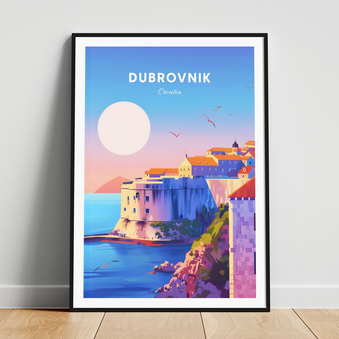 Dubrovnik Croatia Seaside Fortress Golden Sunset Cliffs Poster