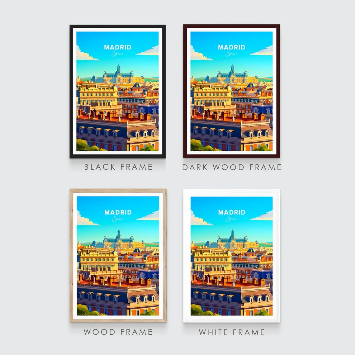 Madrid Spain Sunny Rooftop Panorama Grand Dome Building Poster - Image 3