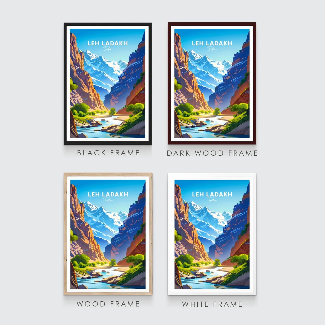 Leh Ladakh India Rocky Gorge River Snow Capped Peaks Travel Poster - Image 3