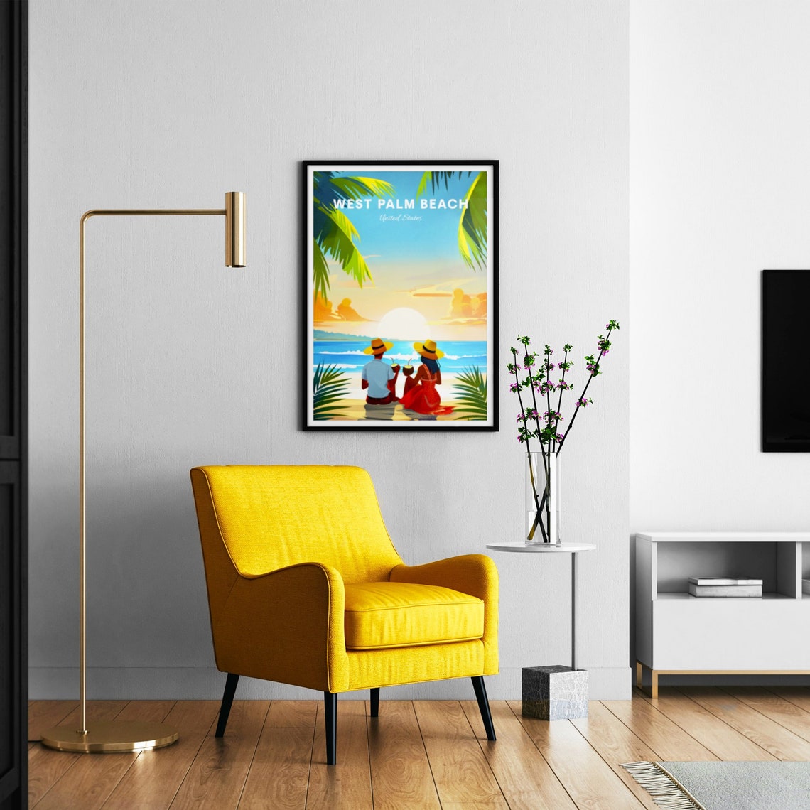 West Palm Beach Florida Couple Beach Sunset Coconut Travel Poster - Image 3