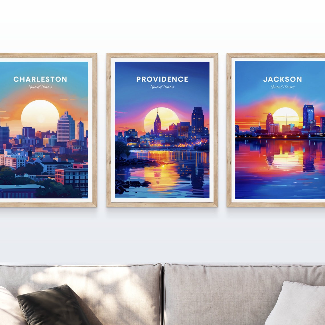 Providence Rhode Island Sunset Skyline River City Lights Travel Poster - Image 4