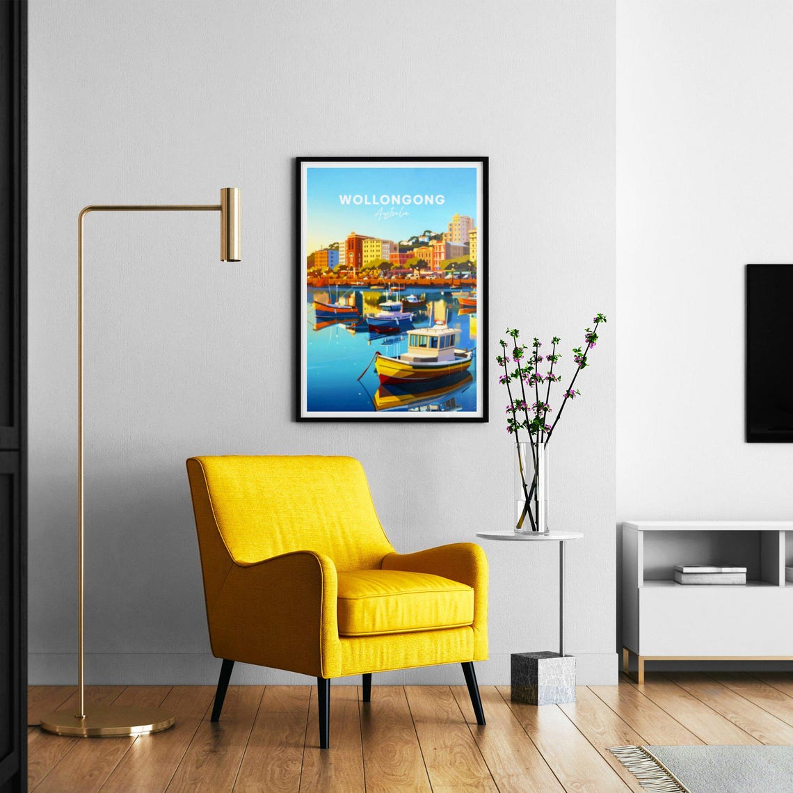 Wollongong Australia Colorful Harbor Boats Waterfront Scene Poster - Image 2