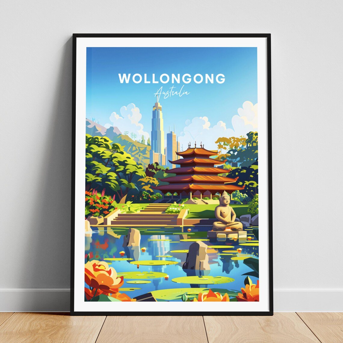 Wollongong Australia Pagoda Garden Lotus Pond Buddha Travel Poster