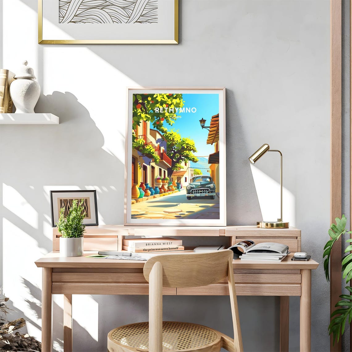 Rethymno Greece Old Street Pottery Vintage Car Travel Art Poster - Image 4