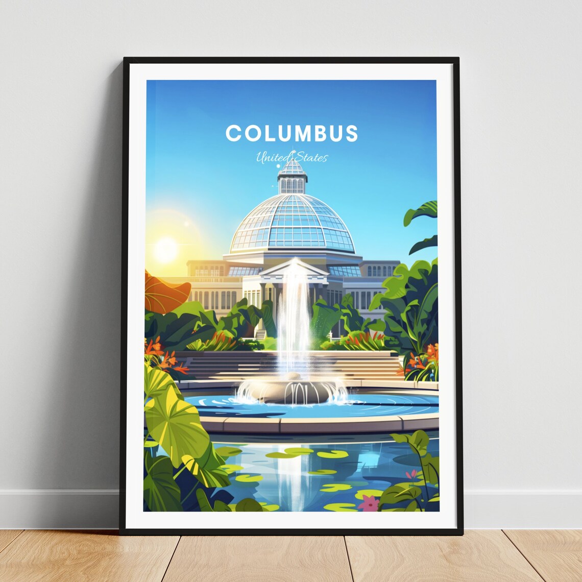 Columbus Ohio Botanical Conservatory Fountain Garden Travel Poster