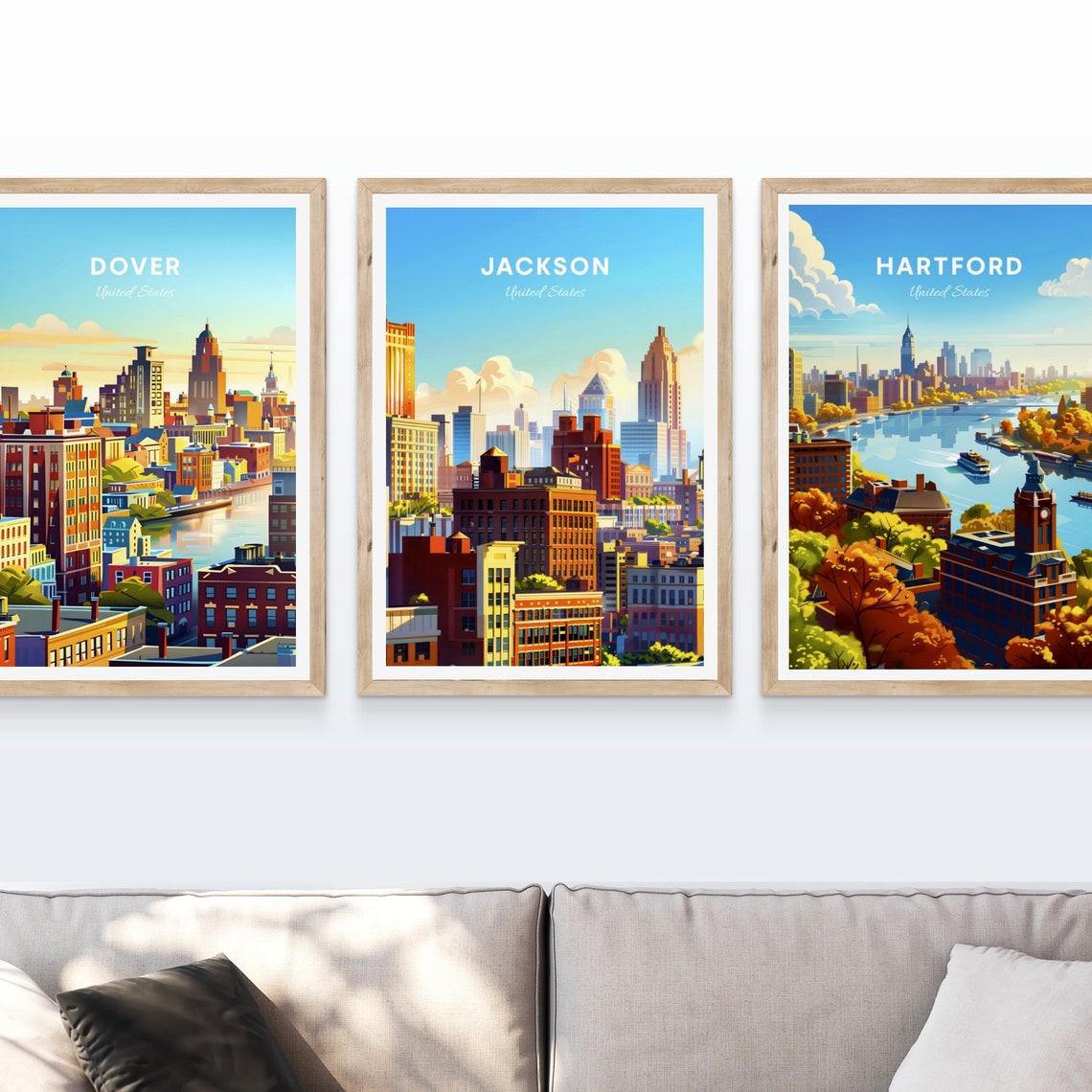 Jackson Sunny Downtown Brick High Rises Blue Sky Travel Poster - Image 3