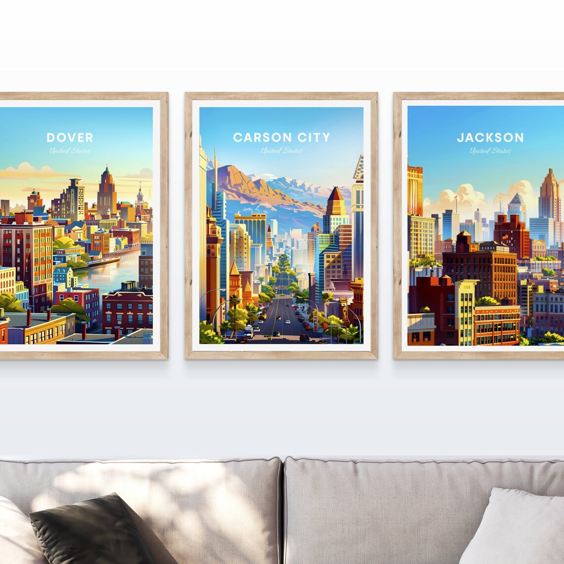 Carson City Bustling Downtown Street With Mountain View Travel Poster - Image 3