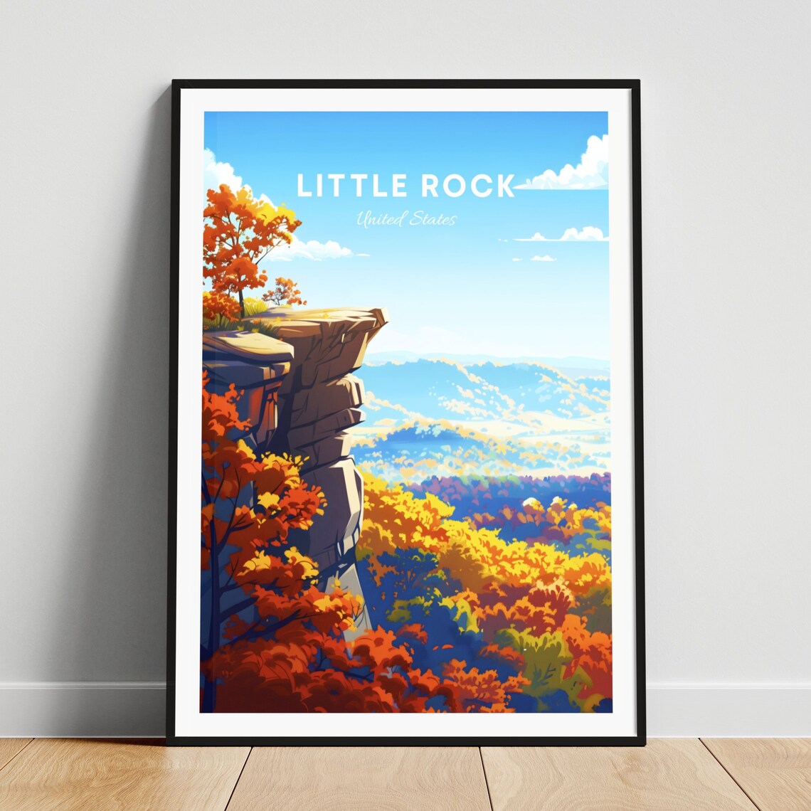 Little Rock Autumn Cliff Overlook Above a Fall Foliage Valley Poster