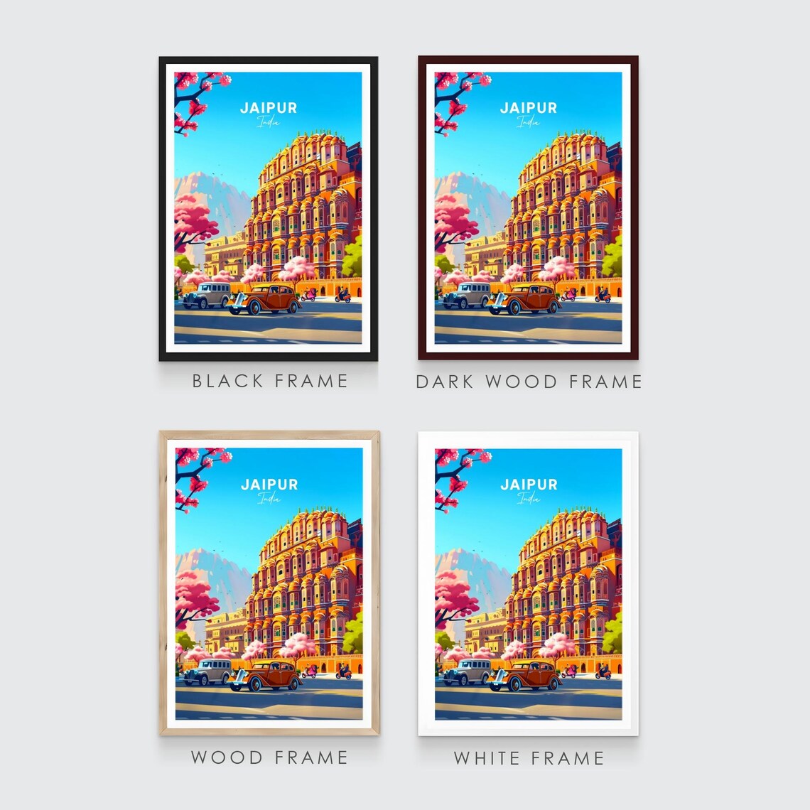 Jaipur India Hawa Mahal Palace with Vintage Cars in Blossom Poster - Image 3
