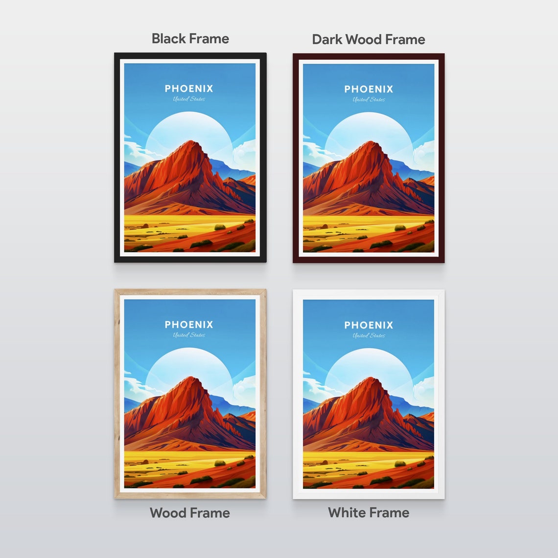 Phoenix Arizona Red Rock Mountain Desert Sunrise Travel Poster - Image 2
