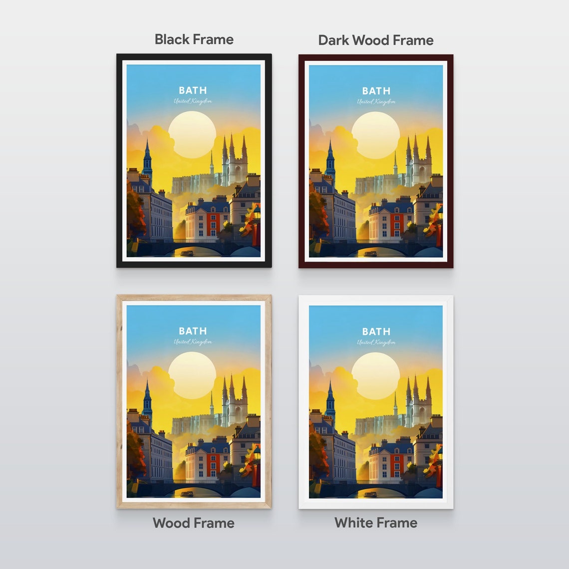 Bath England Rooftops Spires River Bridge Morning Sun Poster - Image 2