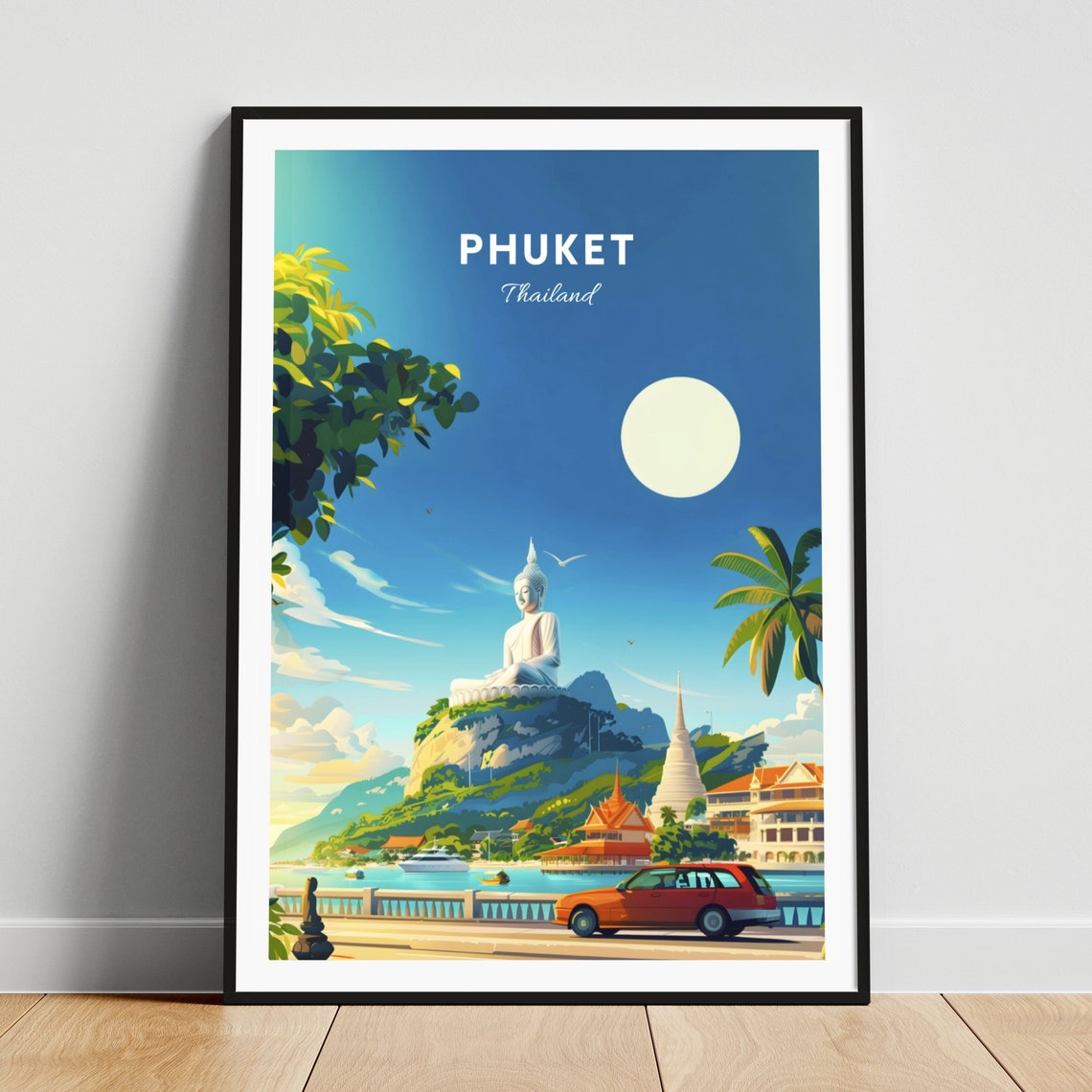 Phuket Thailand Big Buddha Hilltop Statue Sunny Travel Poster