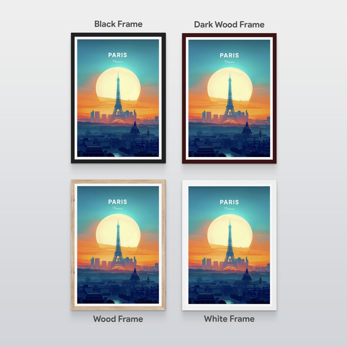 Paris France Eiffel Tower Sunset Over Rooftops Golden Travel Poster - Image 2