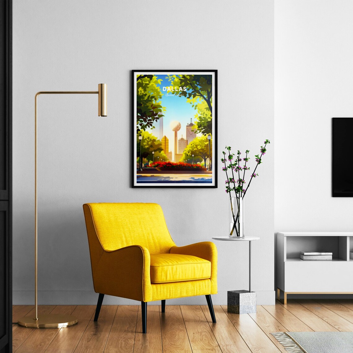 Dallas Texas Reunion Tower Skyline Green Park City Travel Poster - Image 3