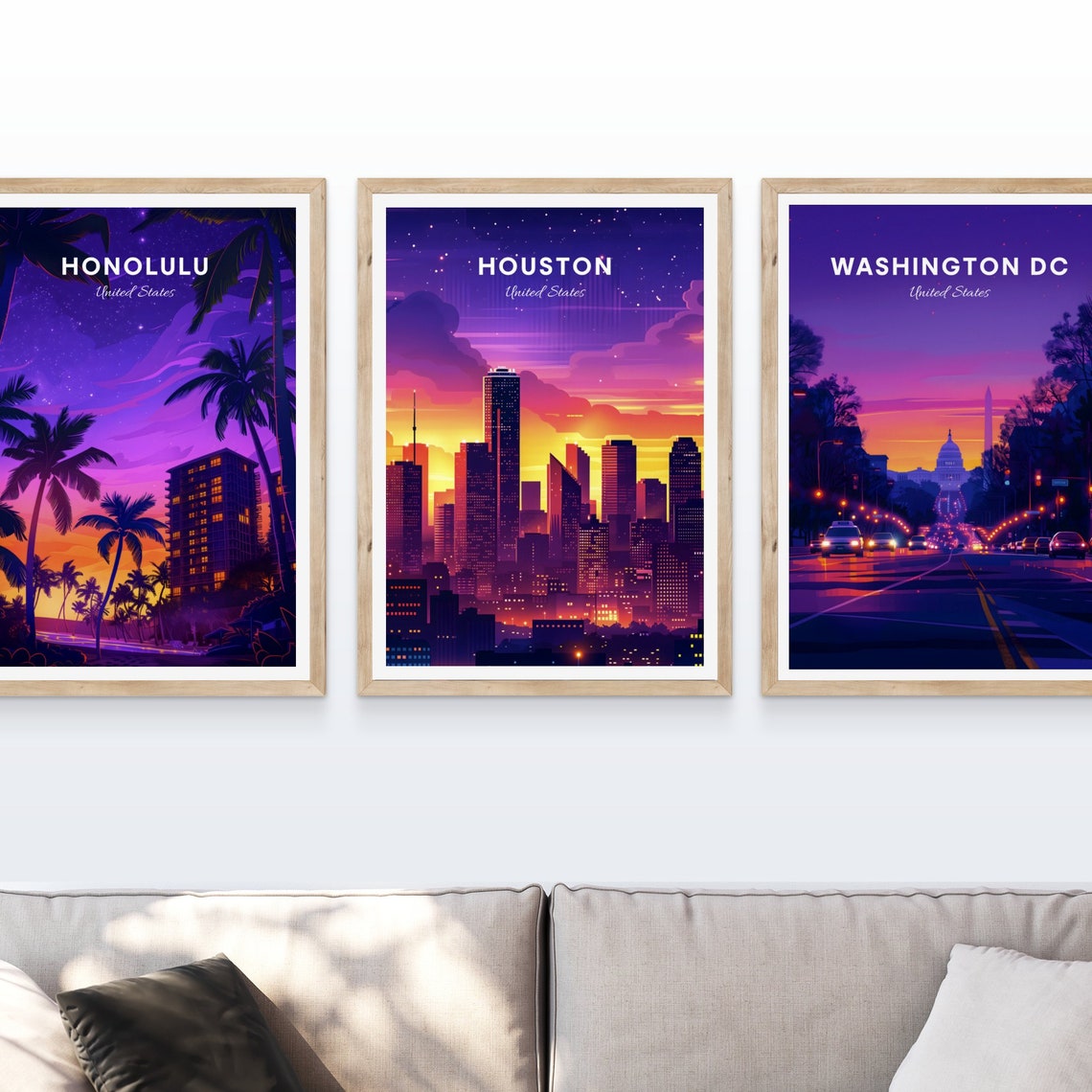 Houston Downtown Skyline at Night in Purple and Orange Poster - Image 4