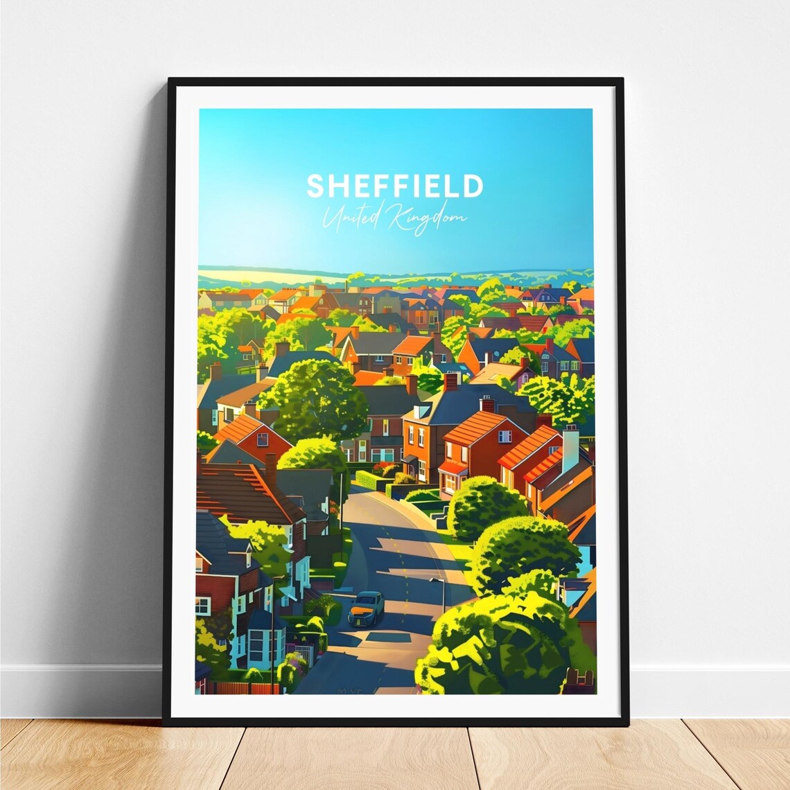Sheffield Suburban Street Brick Houses England Travel Poster