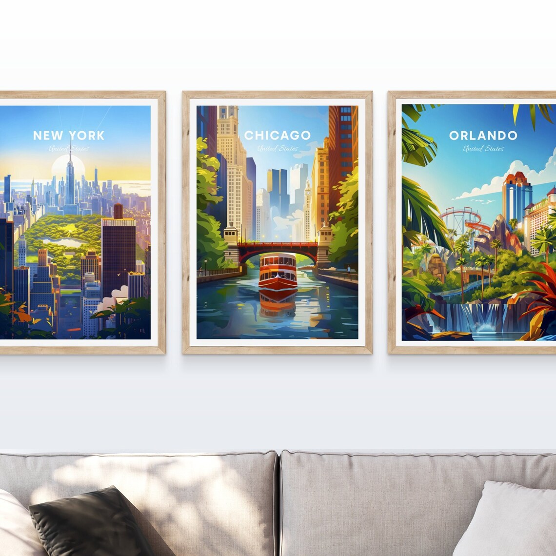 Chicago River Tour Boat Bridge Downtown Towers Day Travel Art Poster - Image 4