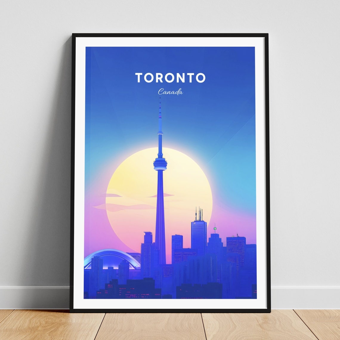 Toronto Canada CN Tower Golden Sunset Skyline Silhouette Travel Poster