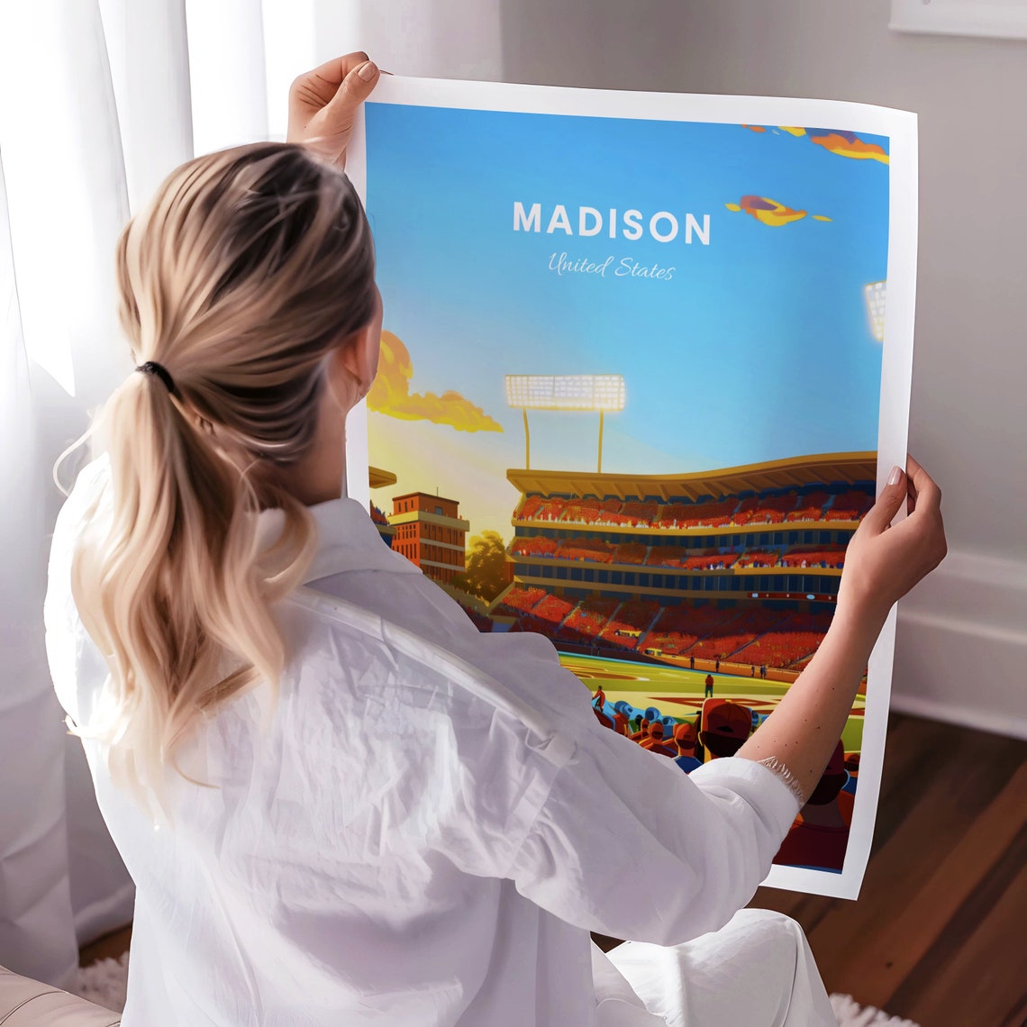 Madison Football Stadium Poster: Red-Clad Fans on Game Day in Stands - Image 3