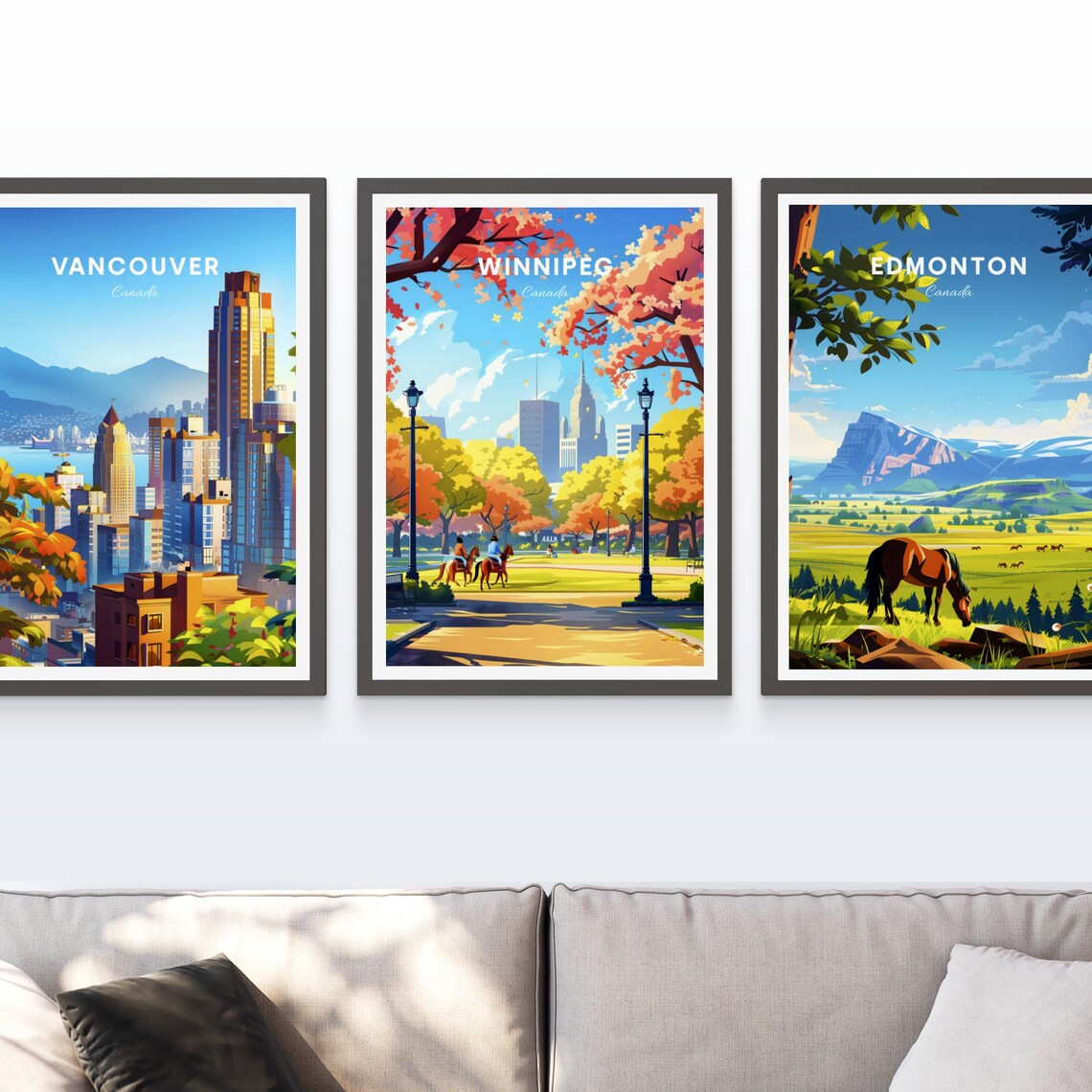 Winnipeg Autumn Park with Horse Riders and the City Skyline Poster - Image 4